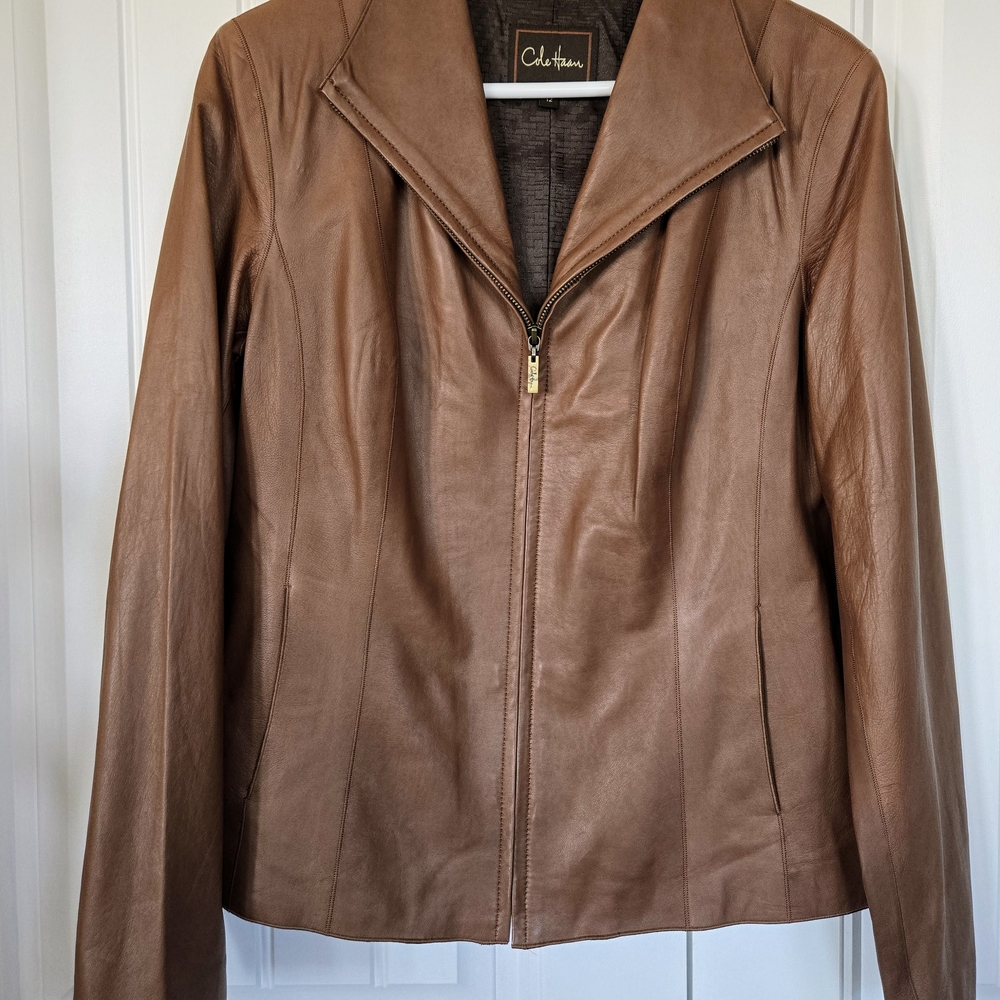 Cole Haan Lambskin Wing Collar Leather Jacket